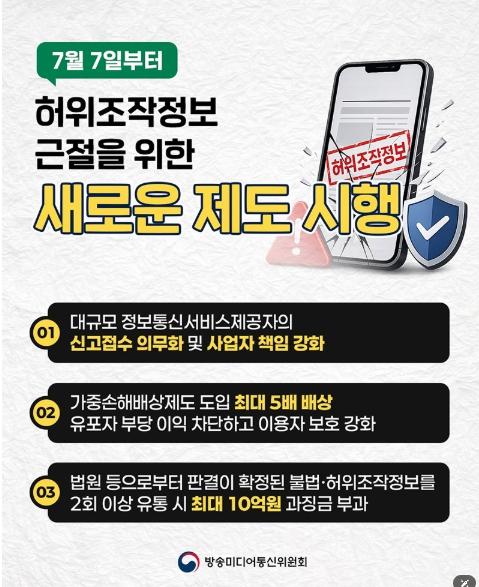 방송미디어통신위원회, 허위조작정보 근절을 위한 새로운 제도 시행(7/7~) 기사 이미지